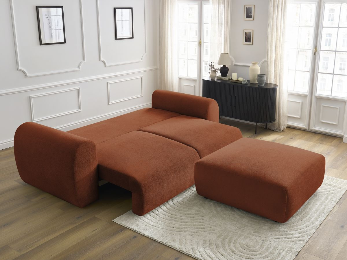 Bobochic Lucien Schlafsofa 4-Sitzer mit Bettkasten und Pouf Stoff Orange