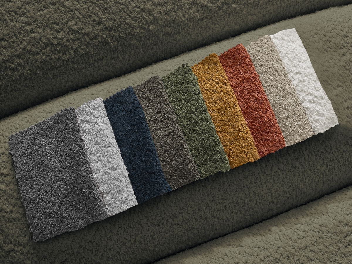 Bobochic Annecy Ecksofa mit Pouf Bouclé-Stoff Grün Ecke rechts