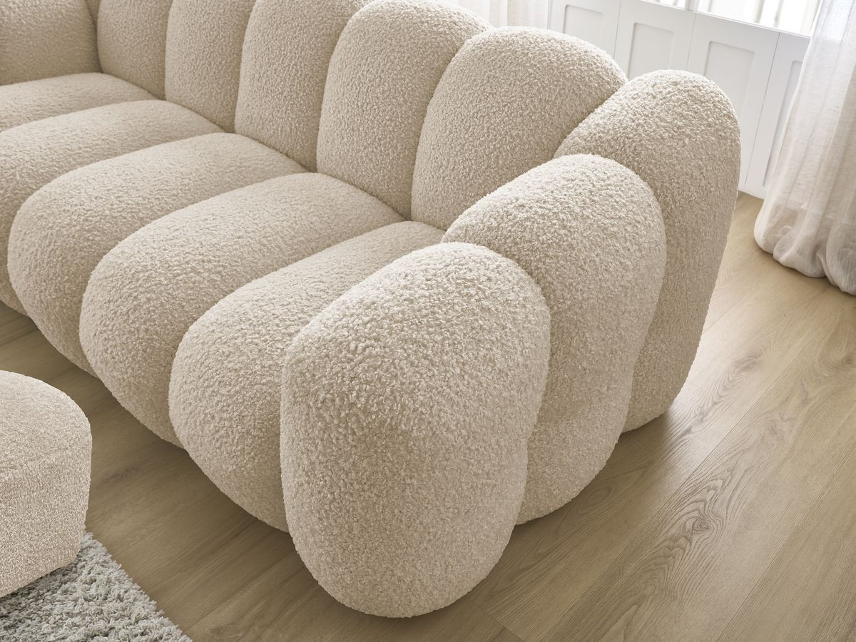 Bobochic Hippolyte Sofa 3-Sitzer mit Pouf Bouclé-Stoff Beige