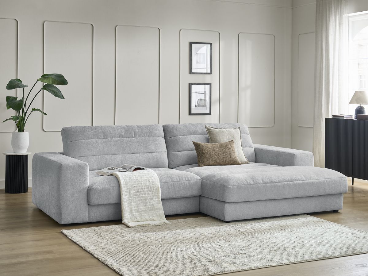 Bobochic Sierra Ecksofa Strukturstoff Hellgrau Ecke rechts