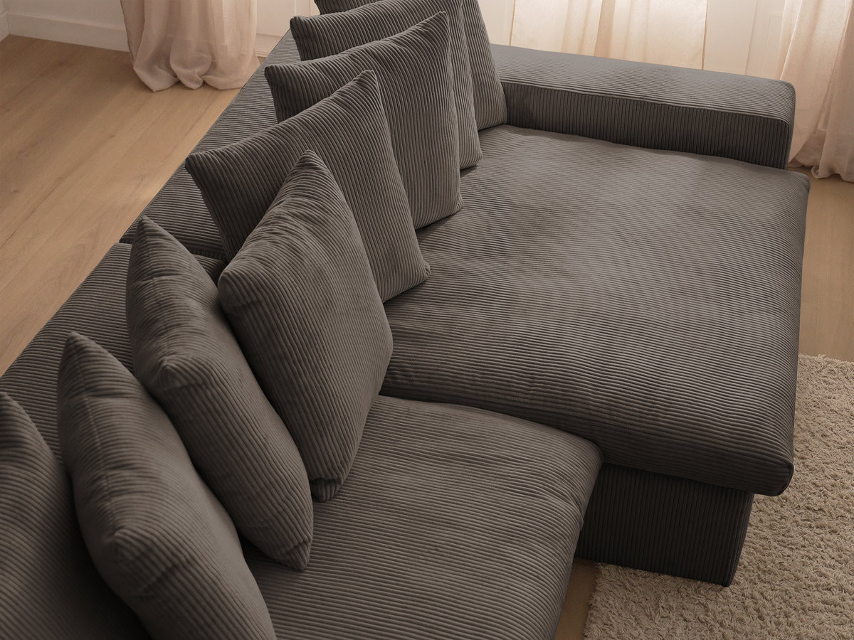 Bobochic Enore Ecksofa mit Pouf Cordsamt Taupe Ecke rechts