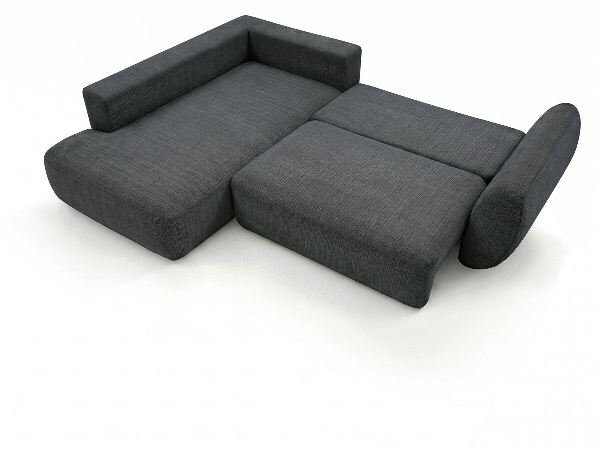 Bobochic Denise Ecksofa mit Schlaffunktion und Bettkasten 256 × 197 cm Strukturstoff Schwarz Ecke links