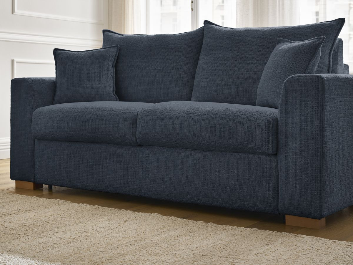 Bobochic Augustin Schlafsofa 3-Sitzer Strukturstoff Dunkelblau, Liegefläche 140 × 200 cm