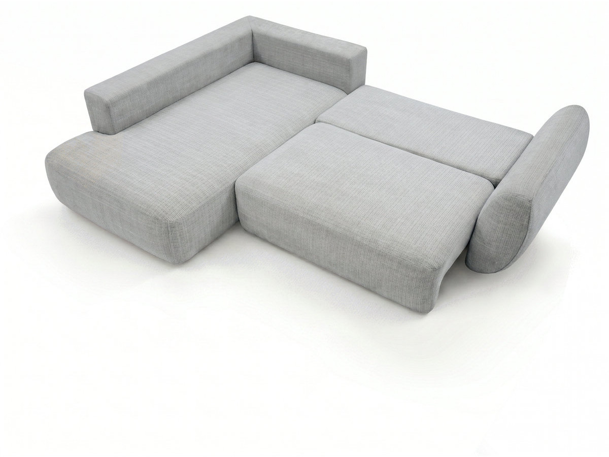 Bobochic Denise Ecksofa mit Schlaffunktion und Bettkasten 256 × 197 cm Strukturstoff Hellgrau Ecke links