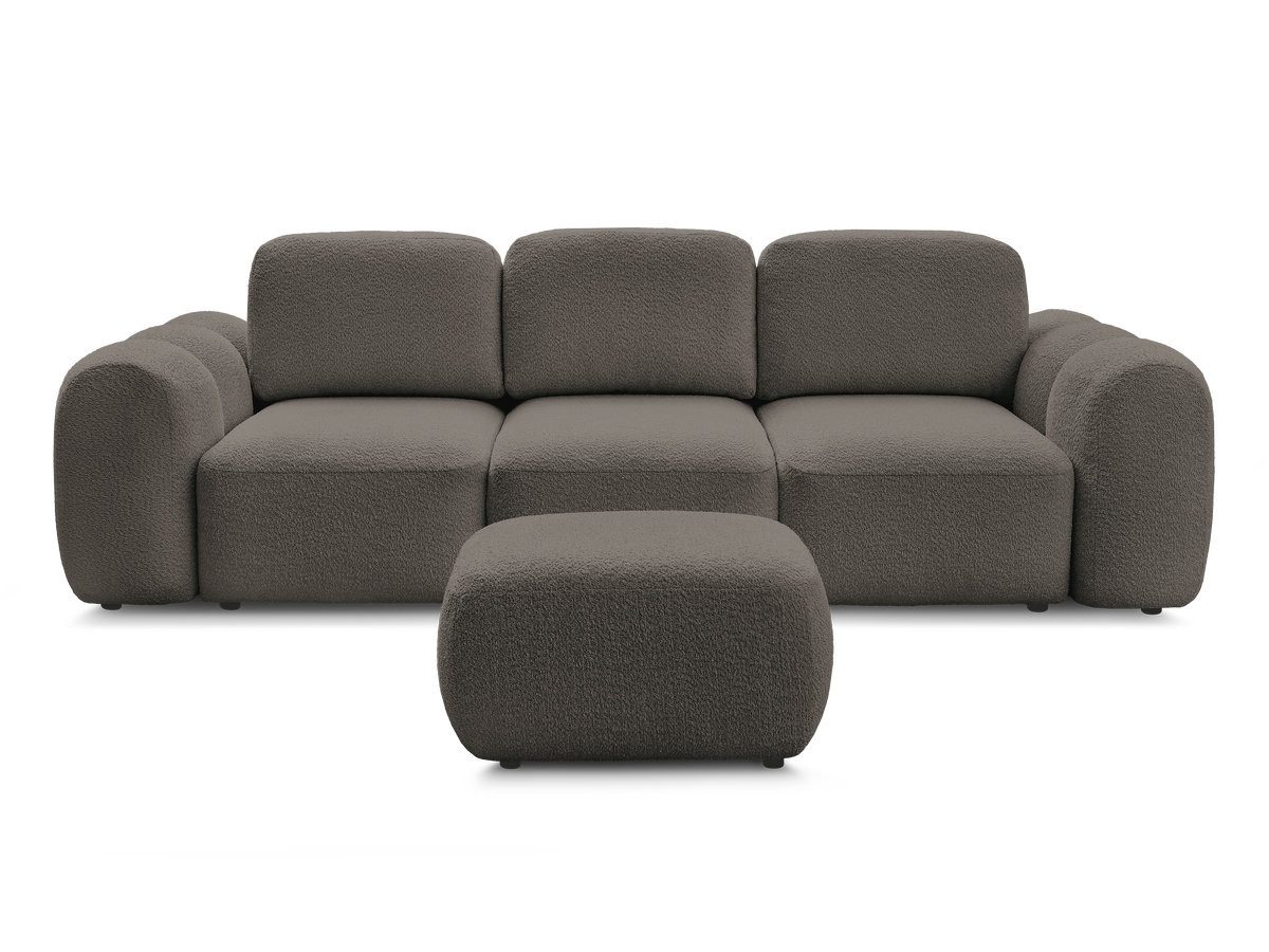 Bobochic Montaigne Schlafsofa 3-Sitzer mit Bettkasten und Pouf Bouclé-Stoff Braun