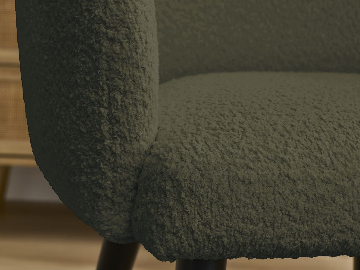 Bobochic Sophie Esszimmerstuhl 4er-Set mit skandinavischen Beinen, schwarz Bouclé-Stoff Grün