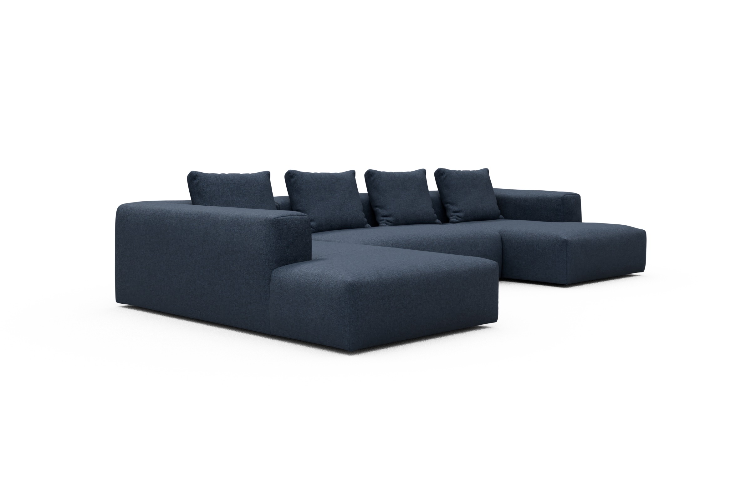 Wohnlandschaft Fred Relax-Ecke links mit 2-Sitzer und Chaiselongue rechts Strukturierter Stoff Sama 339-Deep-Blue