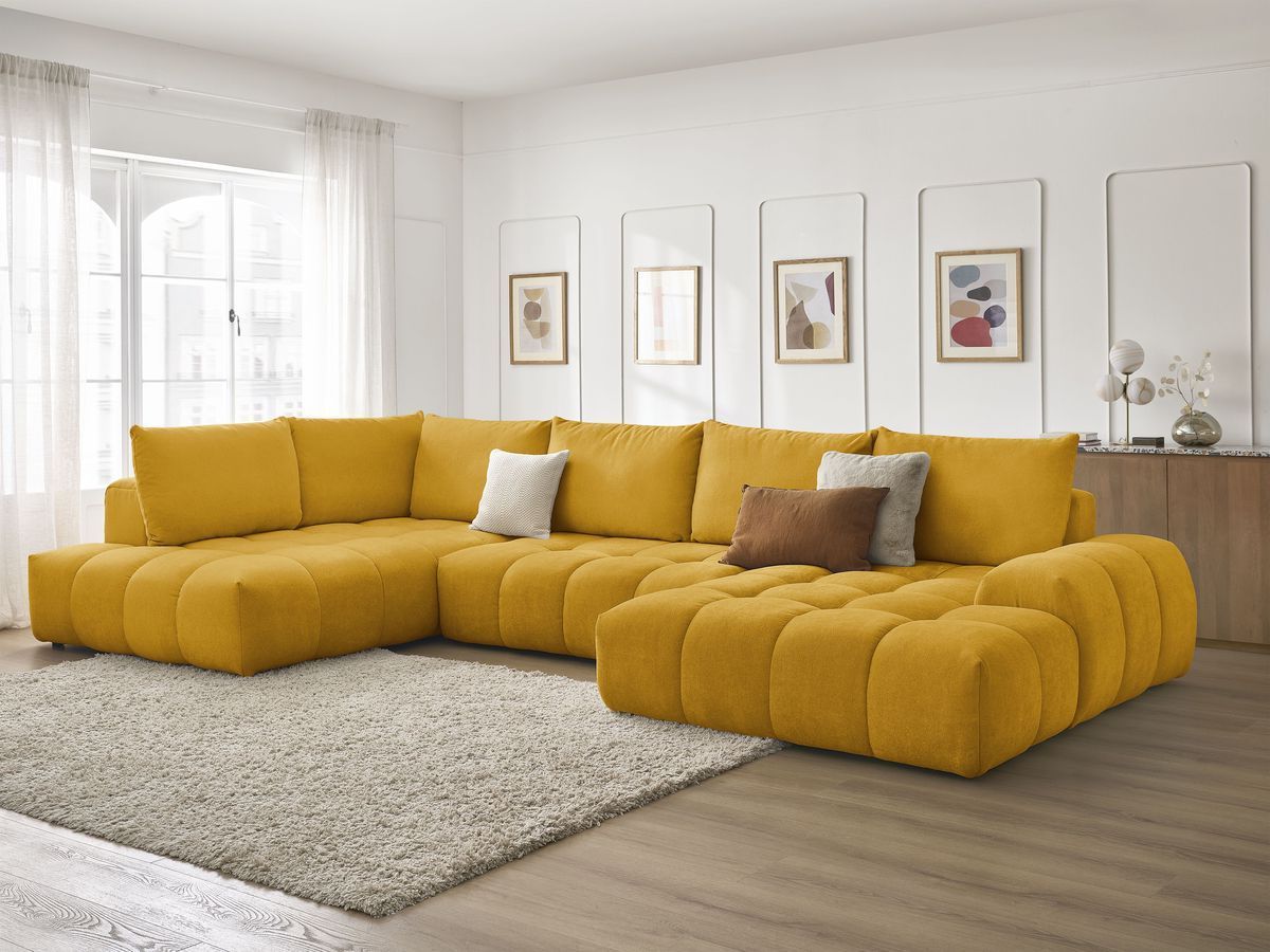 Bobochic Everest Wohnlandschaft, 6 Kissen Strukturstoff Gelb Ecke rechts