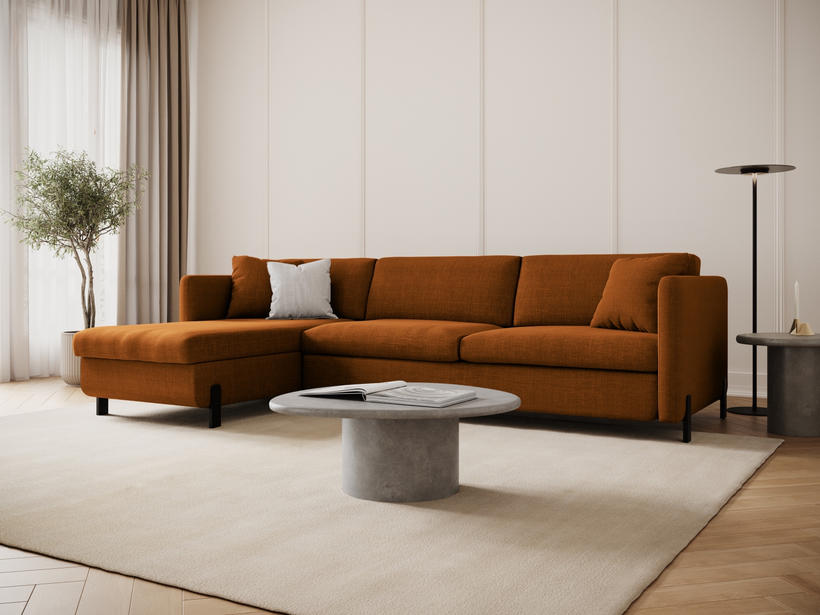 Micadoni Schlaf-Ecksofa Gloria 5-Sitzer Links Strukturierter Stoff Ziegel 205x160