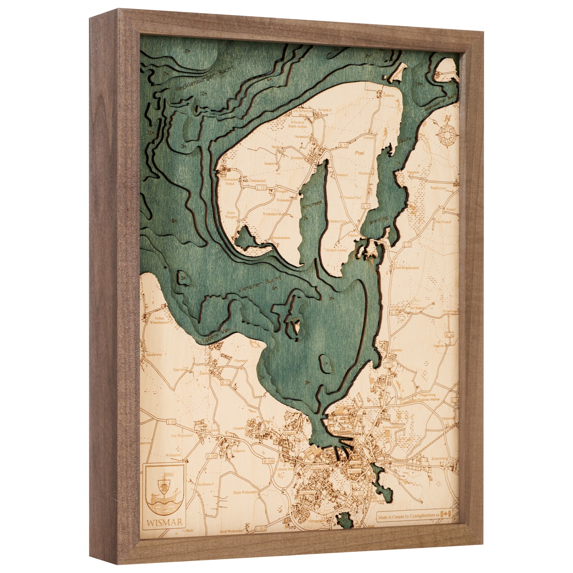 Cutting Brothers 3D Holz-Wandkarte Wismar Insel Poel 40.5x30.5 cm