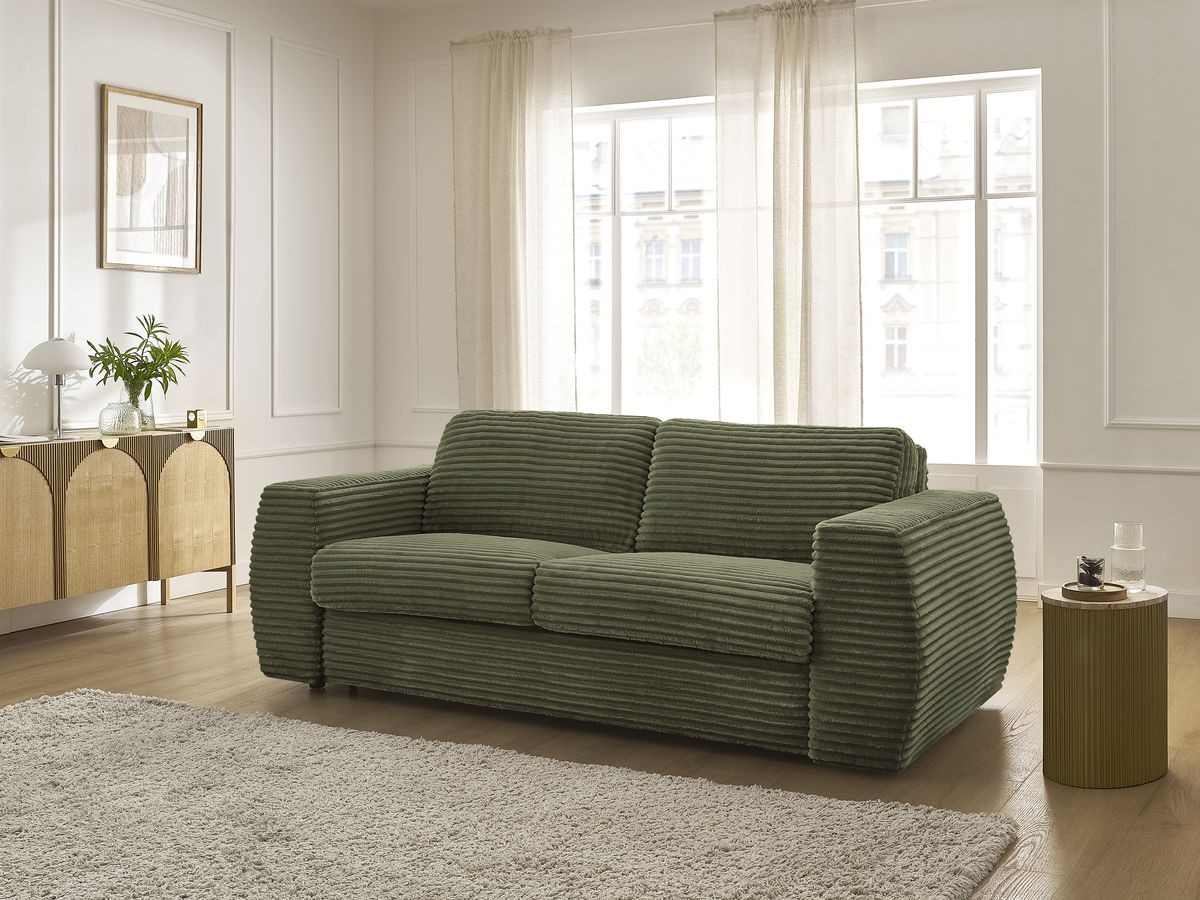 Bobochic Hugo Schlafsofa 3-Sitzer Cordsamt Grün, Liegefläche 140 × 190 cm