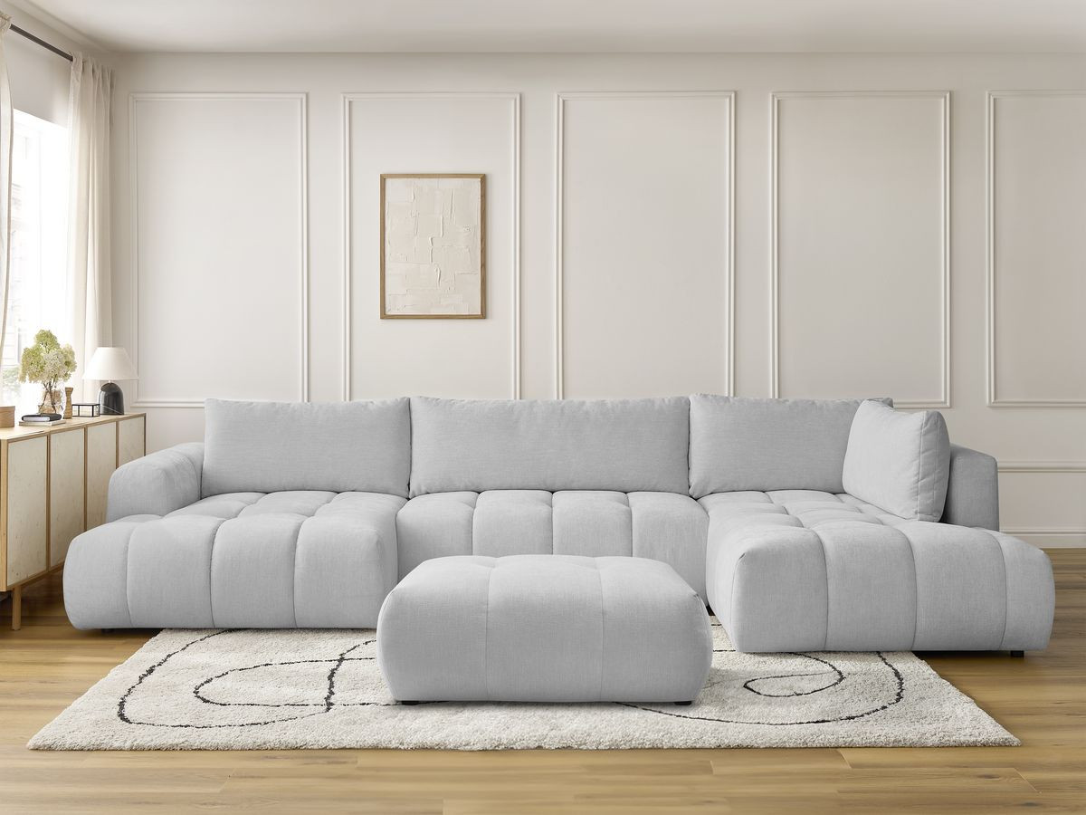 Bobochic Fuji Wohnlandschaft mit Pouf Stoff Hellgrau Ecke links