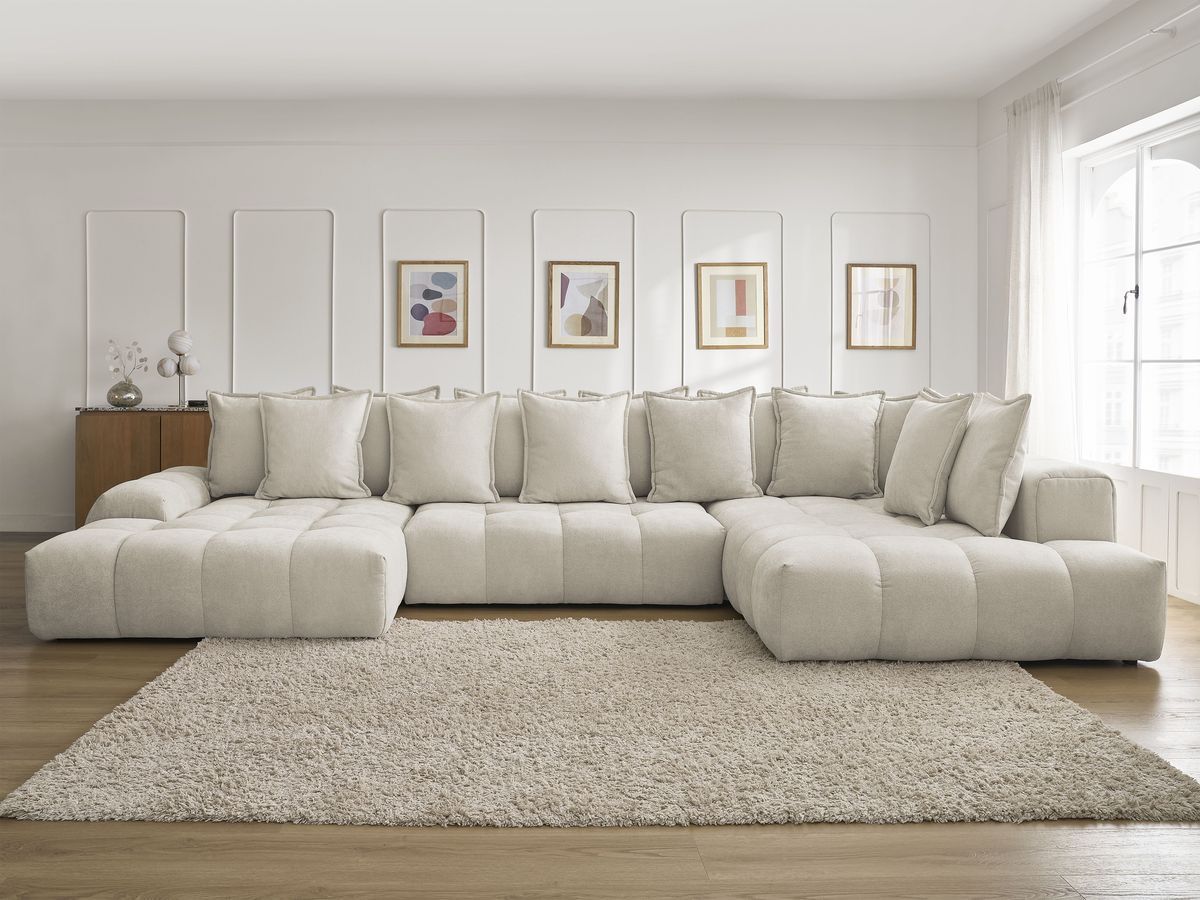 Bobochic Everest Wohnlandschaft, 14 Kissen Strukturstoff Beige Ecke links