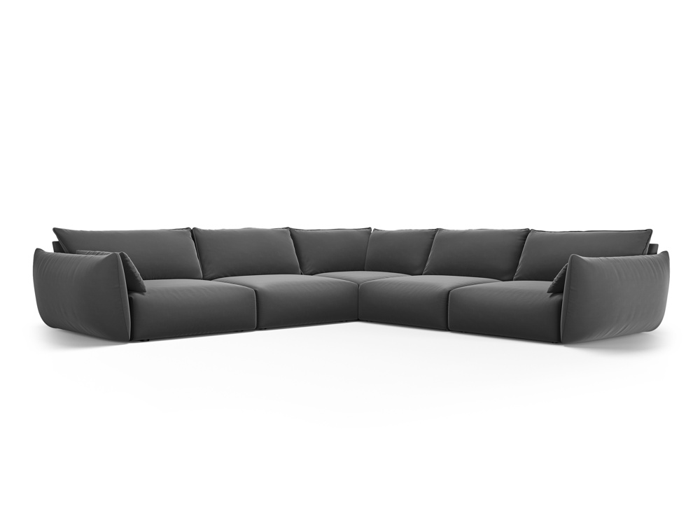 Cosmopolitan Design Symmetrisches Ecksofa Matera 7-Sitzer Samt Salvador Dunkelgrau