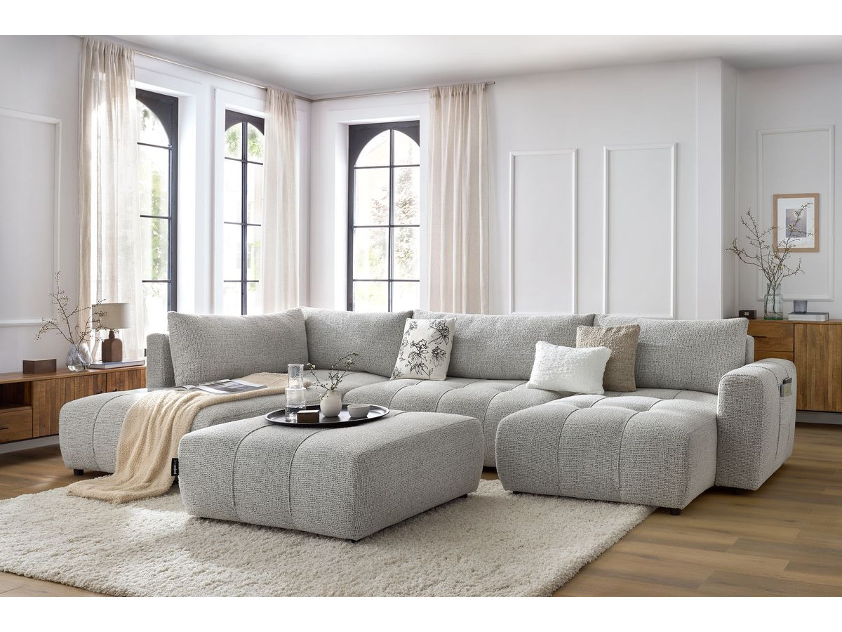 Bobochic Arsene Wohnlandschaft mit Pouf Melange-Stoff Hellgrau Ecke rechts