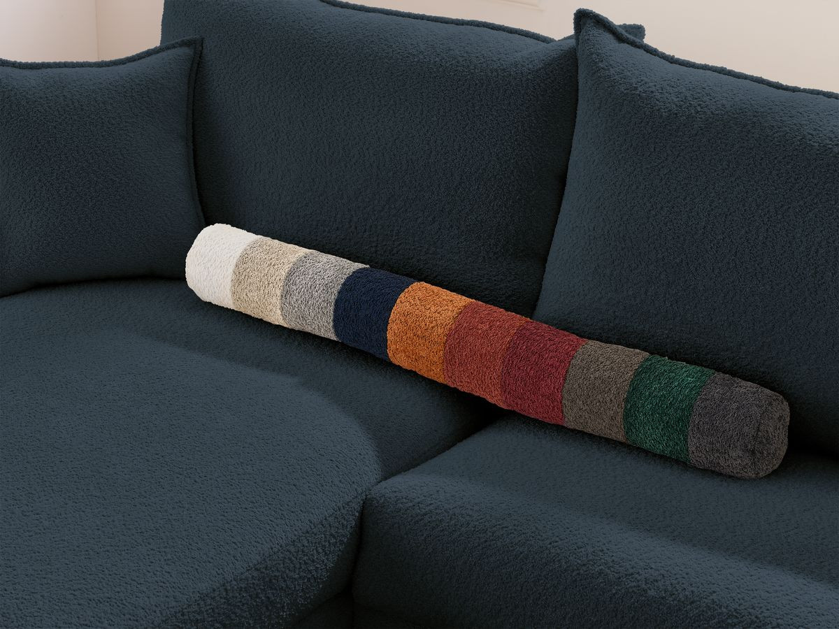 Bobochic Augustin Ecksofa mit Schlaffunktion und Bettkasten Bouclé-Stoff Dunkelblau, Liegefläche 140 × 200 cm