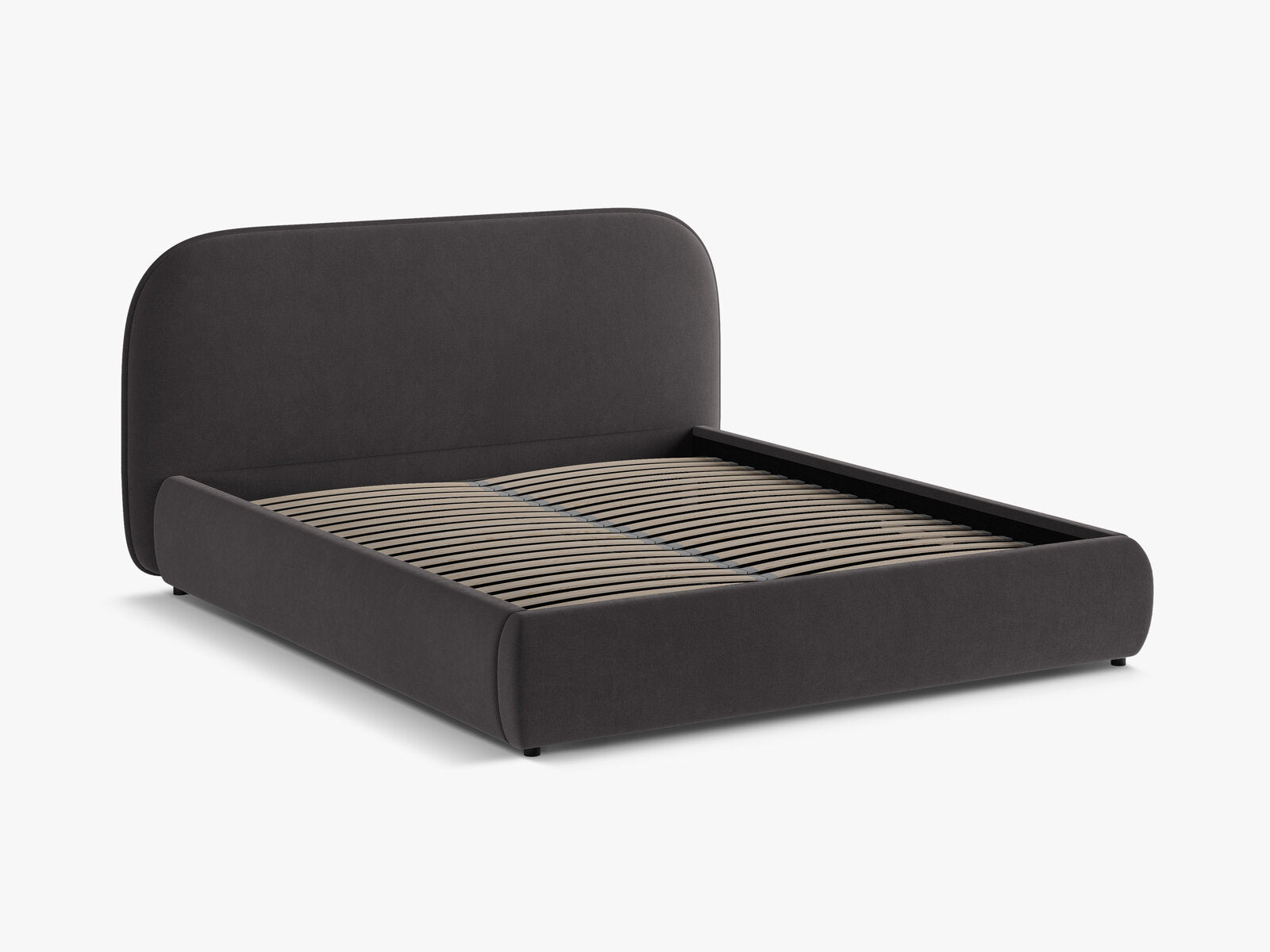 Micadoni Murada Bett mit Bettkasten und Kopfteil Samt Salvador Dunkelgrau 140x200
