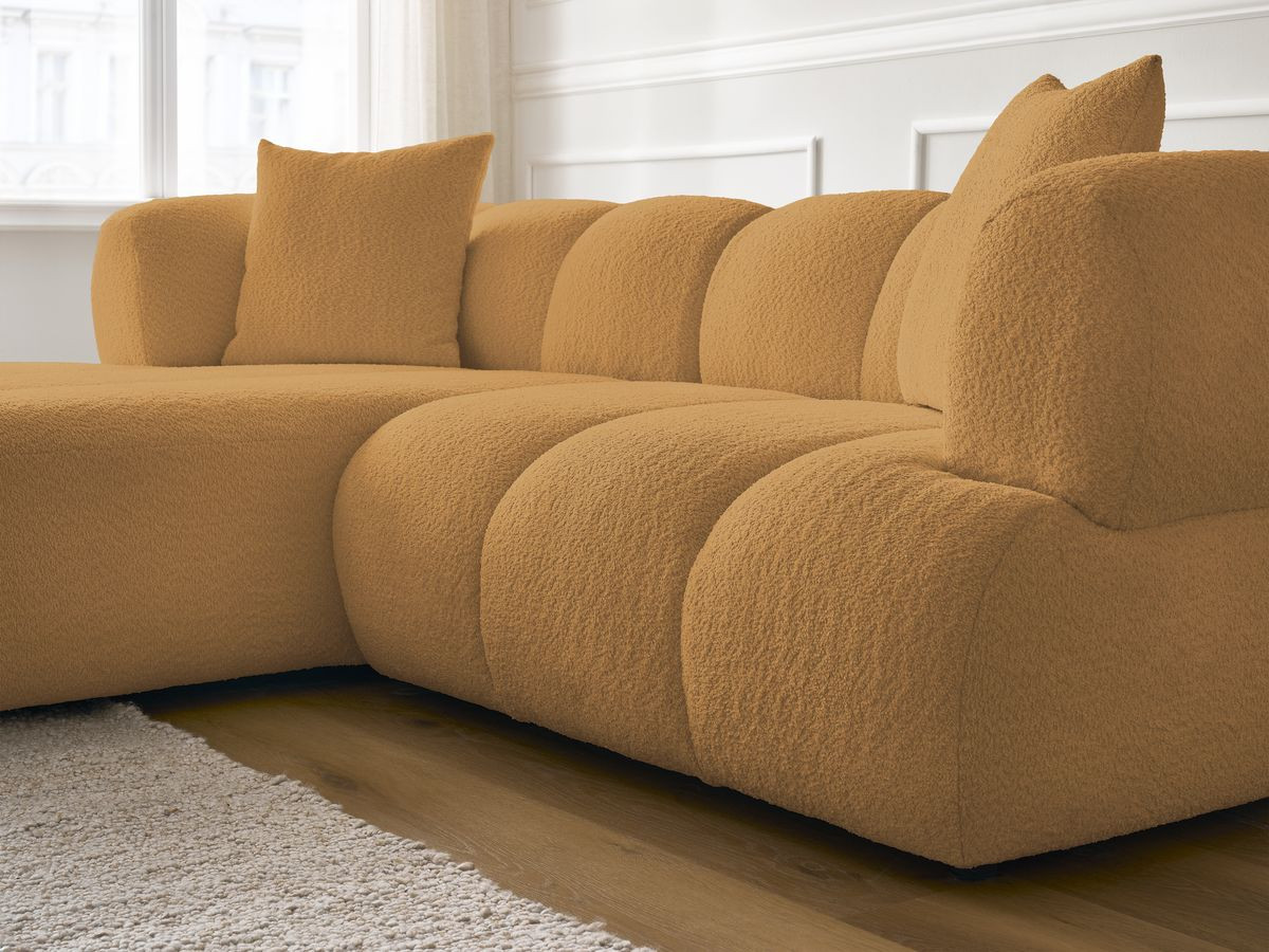 Bobochic Pamira Ecksofa mit Pouf Bouclé-Stoff Gelb Ecke links
