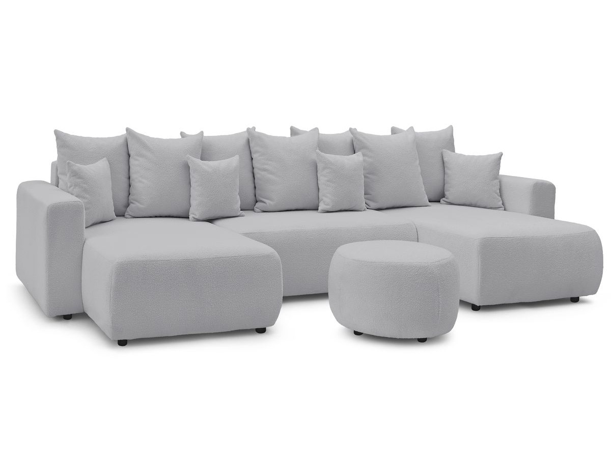 Bobochic Envy Wohnlandschaft mit rundem Pouf Bouclé-Stoff Hellgrau