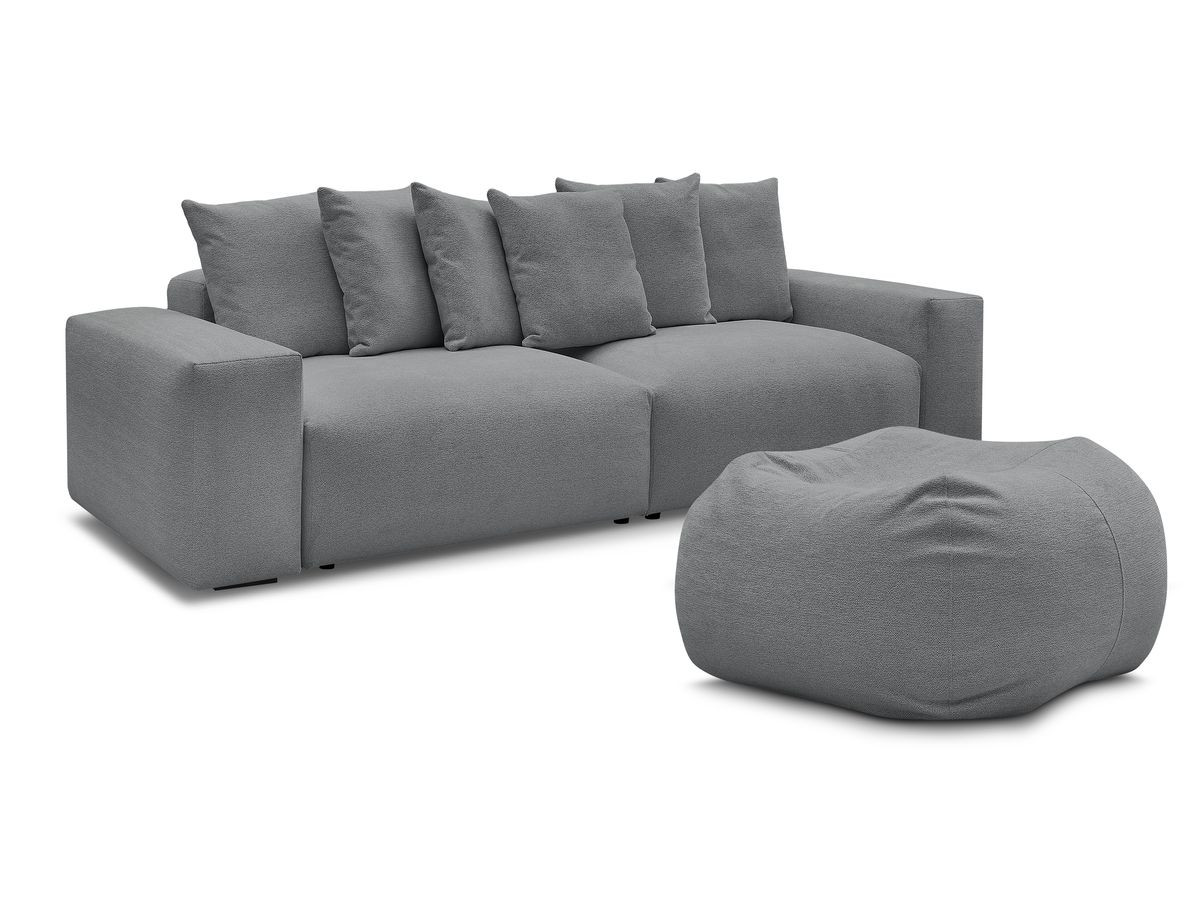 Bobochic Voltaire Sofa 5-Sitzer mit Pouf Melange-Stoff Dunkelgrau