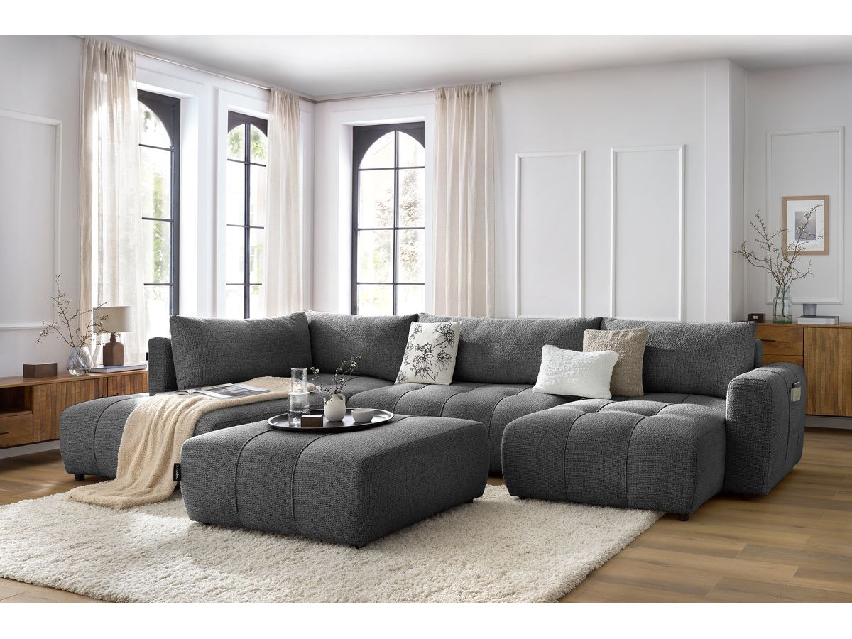 Bobochic Arsene Wohnlandschaft mit Pouf Melange-Stoff Dunkelgrau Ecke rechts