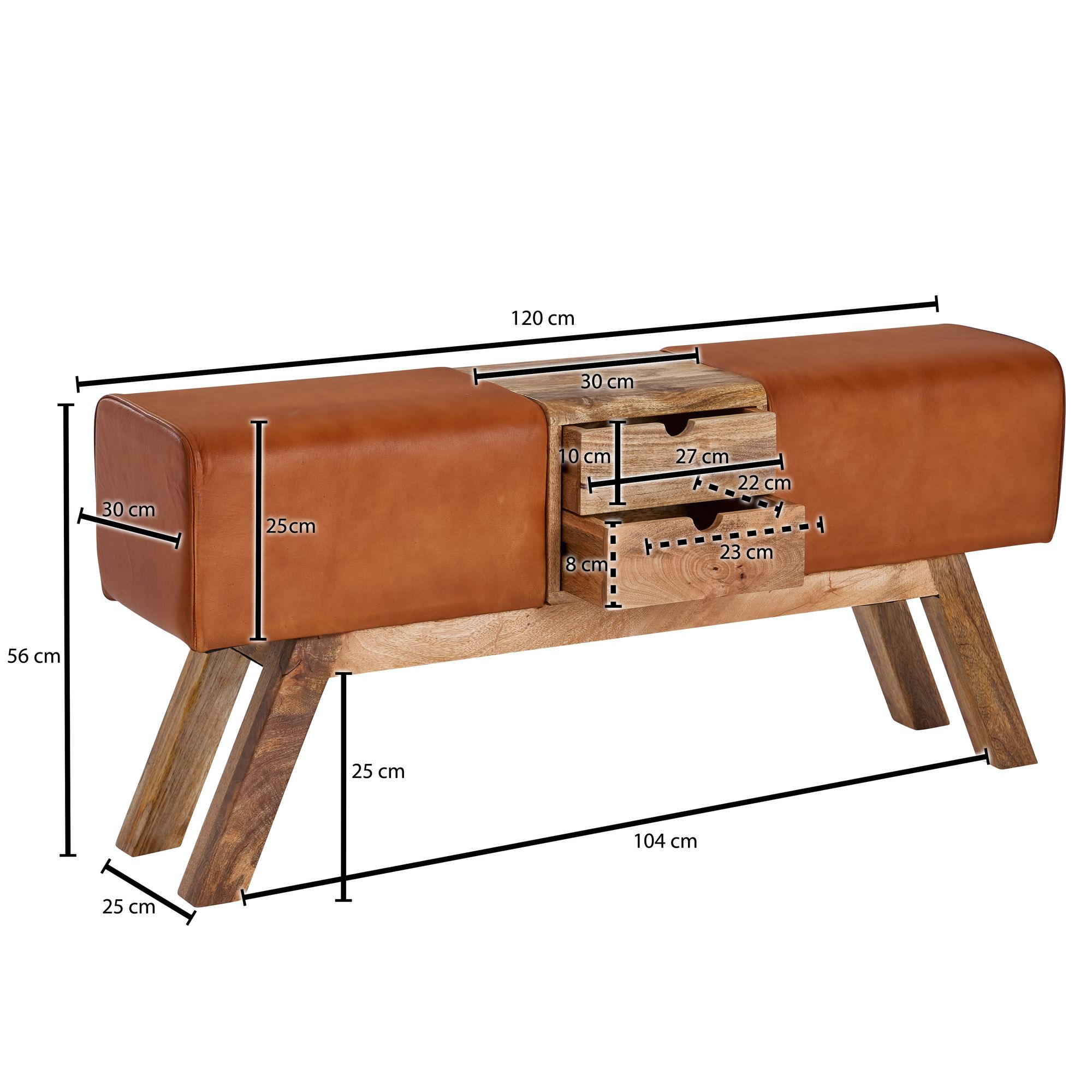 Sitzbank Hoffell Echtleder Braun 120 × 30 × 56 cm
