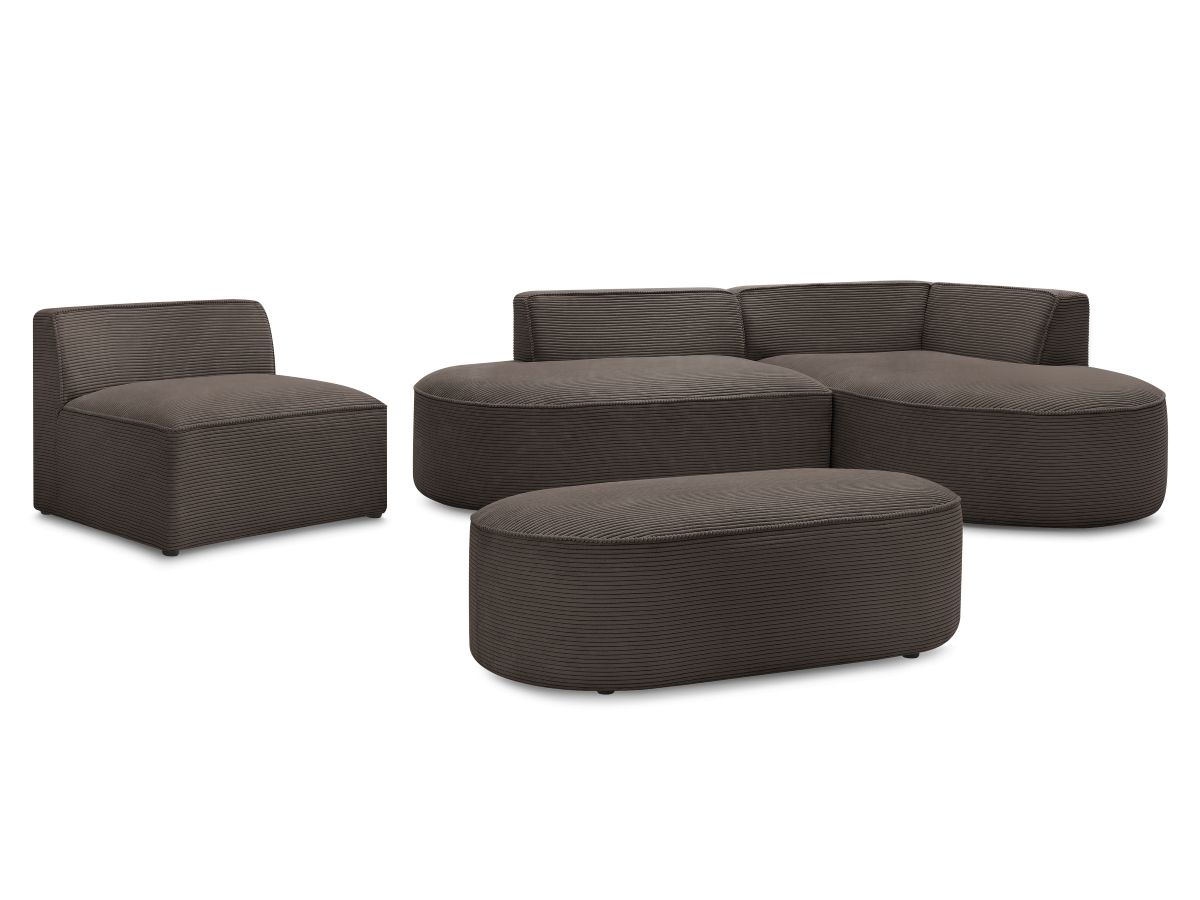 Bobochic Rousseau Ecksofa mit Sofamodul und Pouf Cordsamt Braun Ecke rechts
