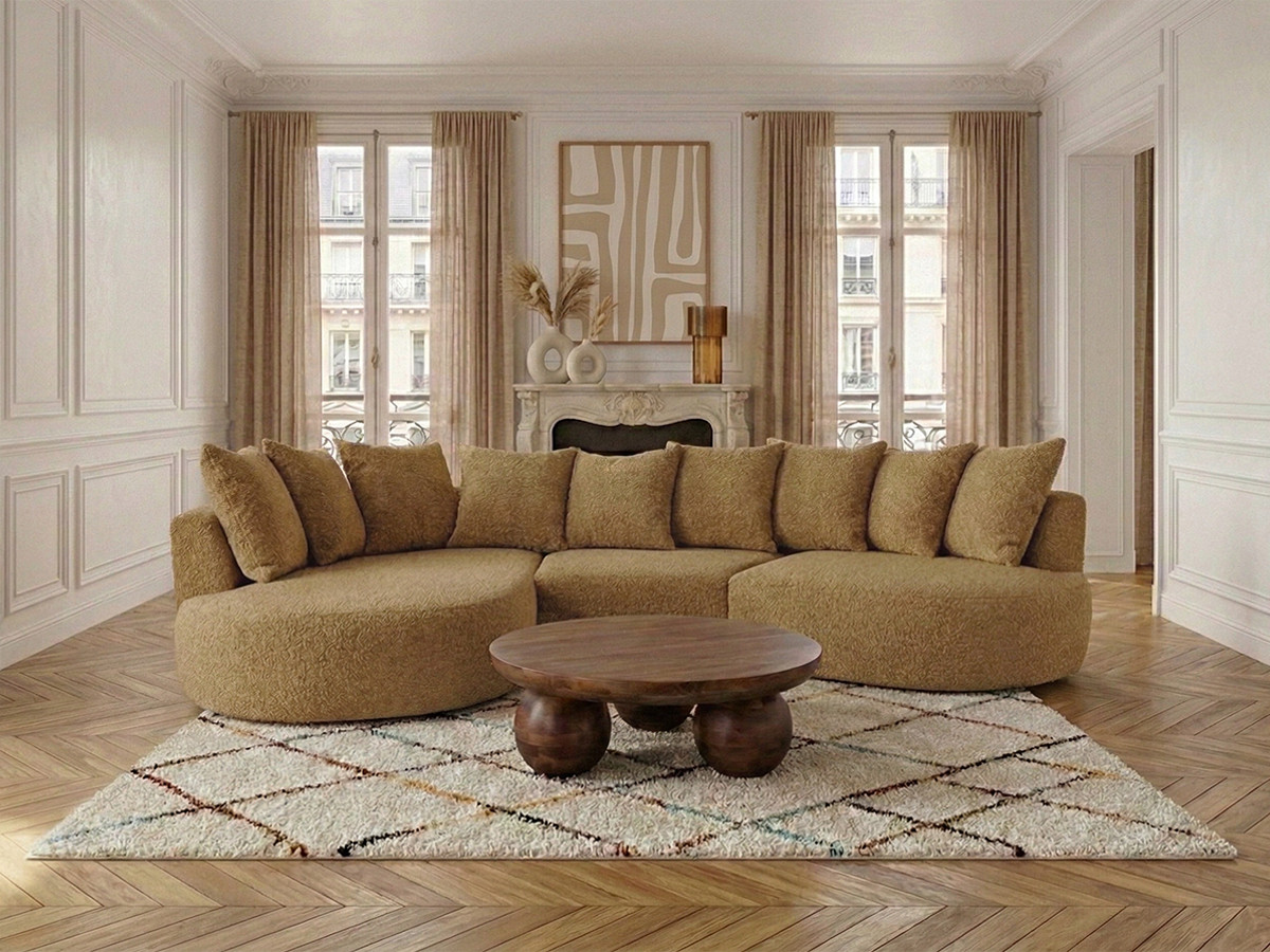 Bobochic Calypso Ecksofa Bouclé-Stoff Ockergelb Ecke links