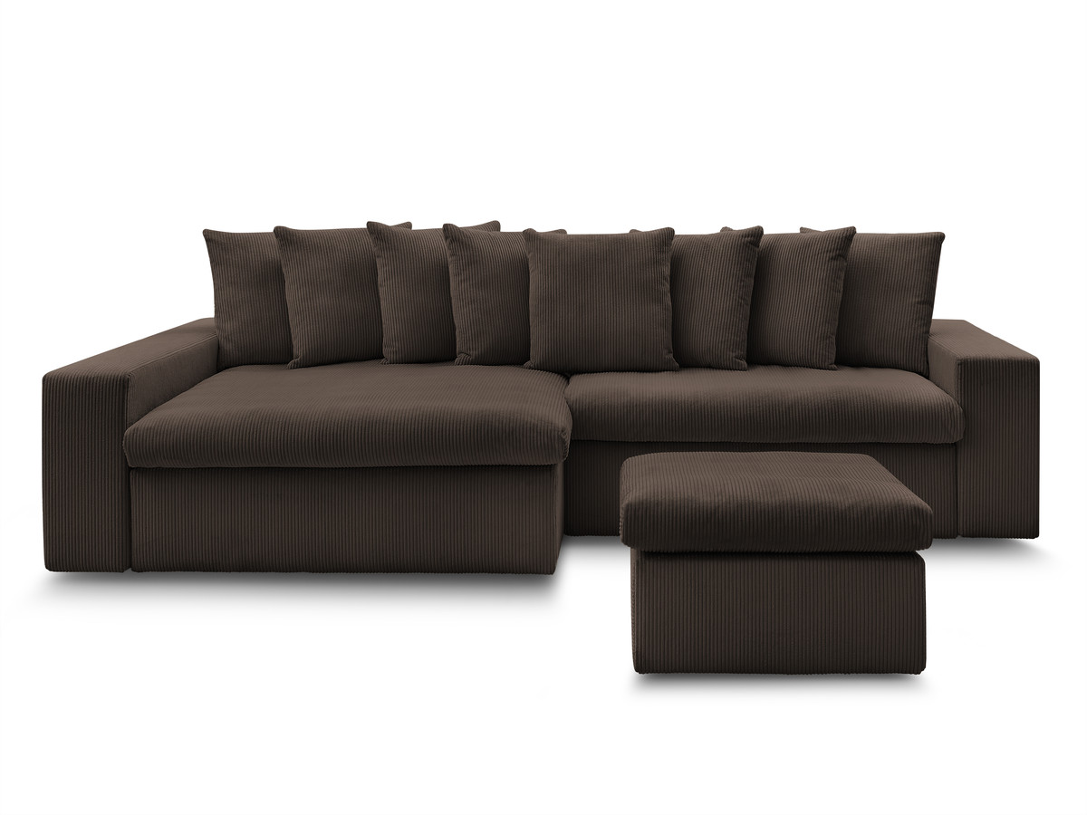 Bobochic Enore Ecksofa mit Pouf Cordsamt Braun Ecke links