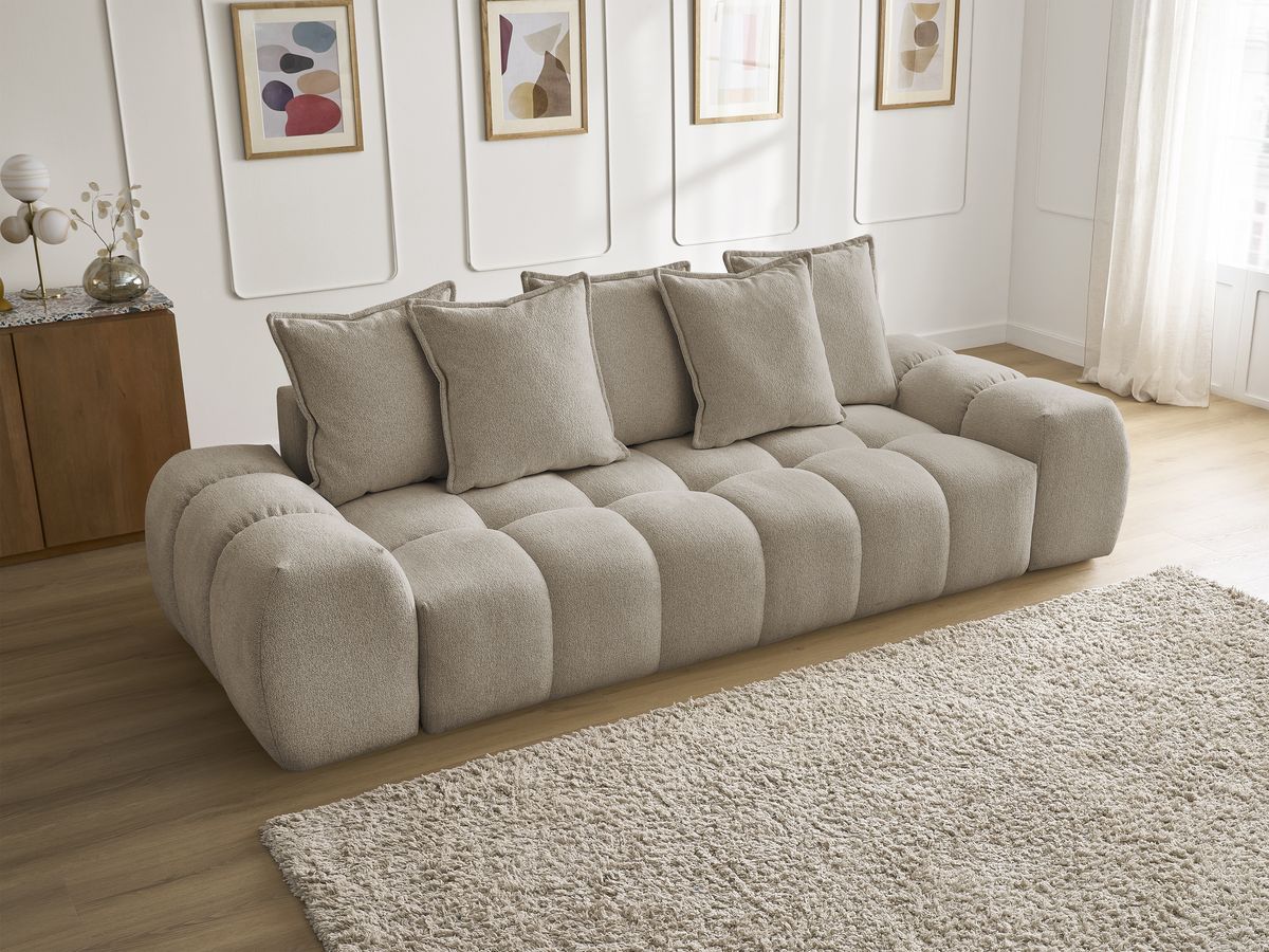 Bobochic Everest Sofa 3-Sitzer, 5 Kissen Melange-Stoff Taupe