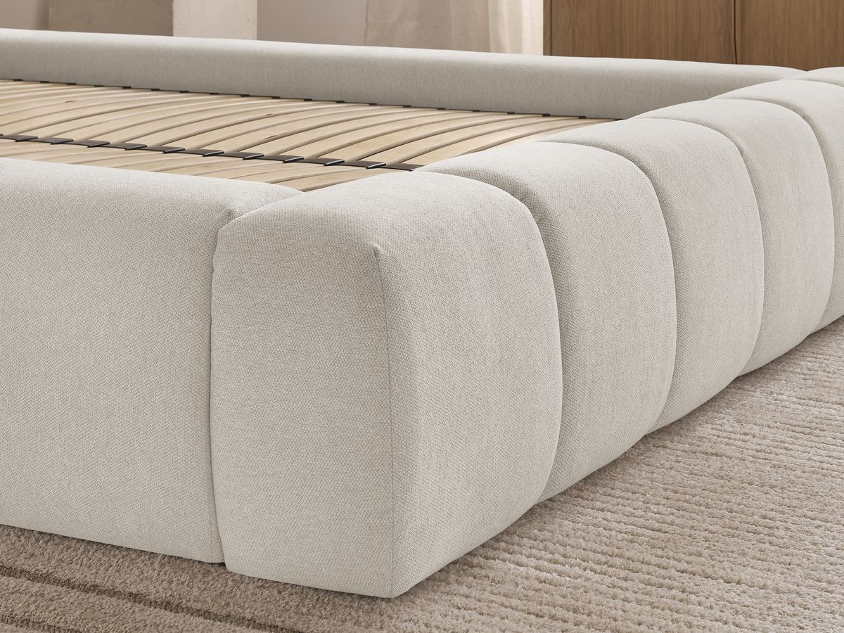 Bobochic Denali Polsterbett mit Bettkasten Stoff Beige, Liegefläche 140 × 190 cm