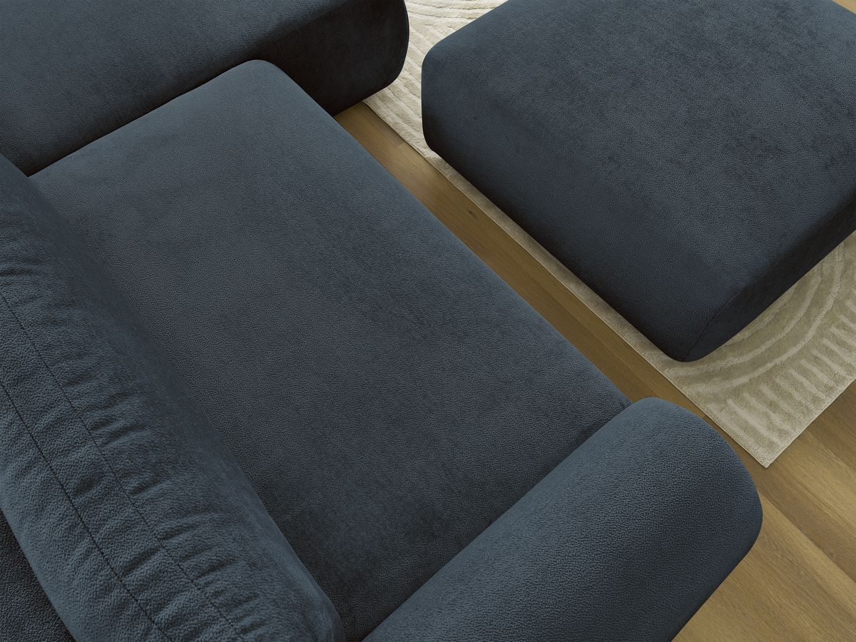 Bobochic Lucien Ecksofa mit Schlaffunktion und Bettkasten und Pouf 314 × 167 cm Stoff Dunkelblau Ecke rechts