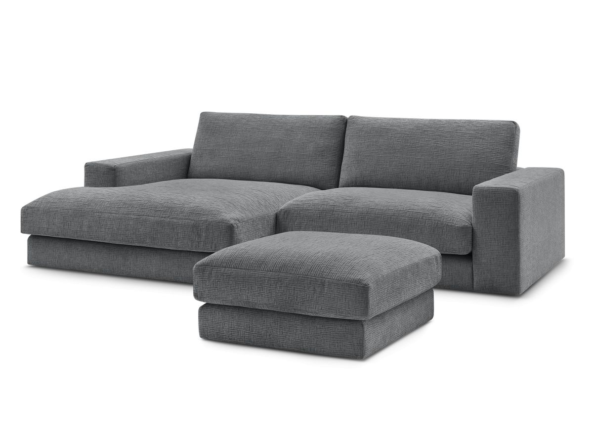 Bobochic Leonard Ecksofa mit Pouf 274 × 159 cm Strukturstoff Dunkelgrau Ecke links