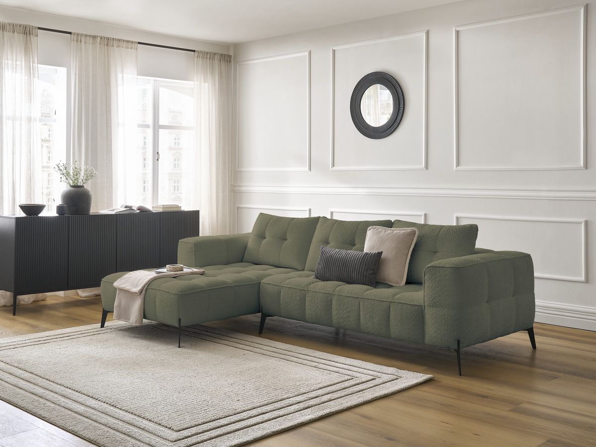 Bobochic Anis Ecksofa Bouclé-Stoff Grün Ecke links