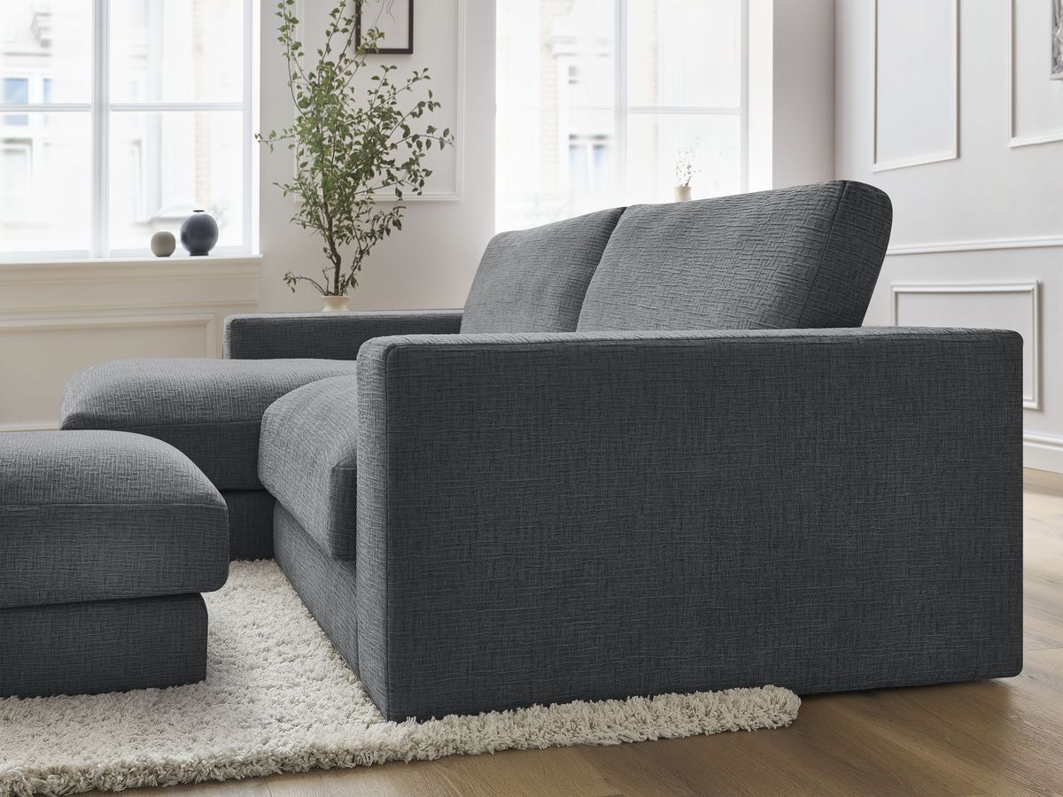 Bobochic Leonard Ecksofa mit Pouf 274 × 159 cm Strukturstoff Dunkelgrau Ecke links