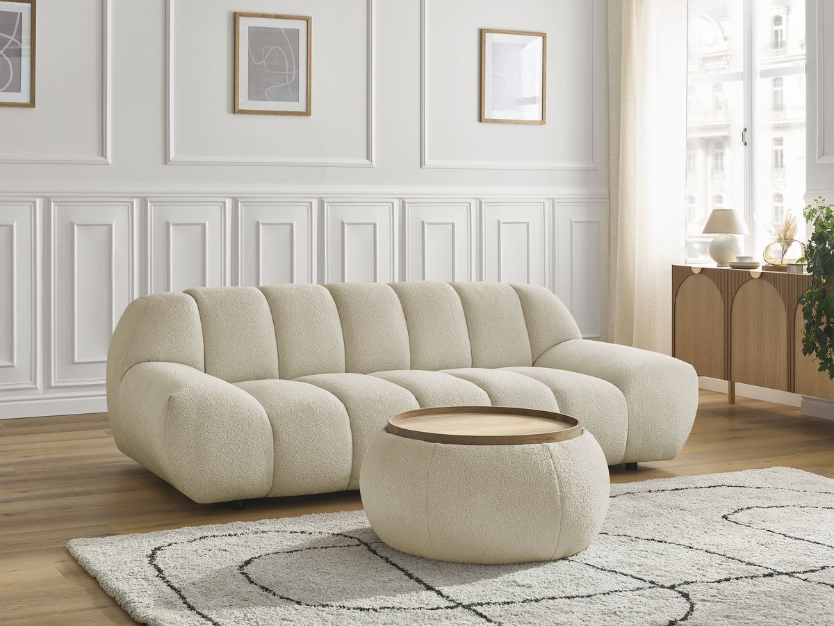 Bobochic Hayden Sofa 2-Sitzer mit Pouf Bouclé-Stoff Beige