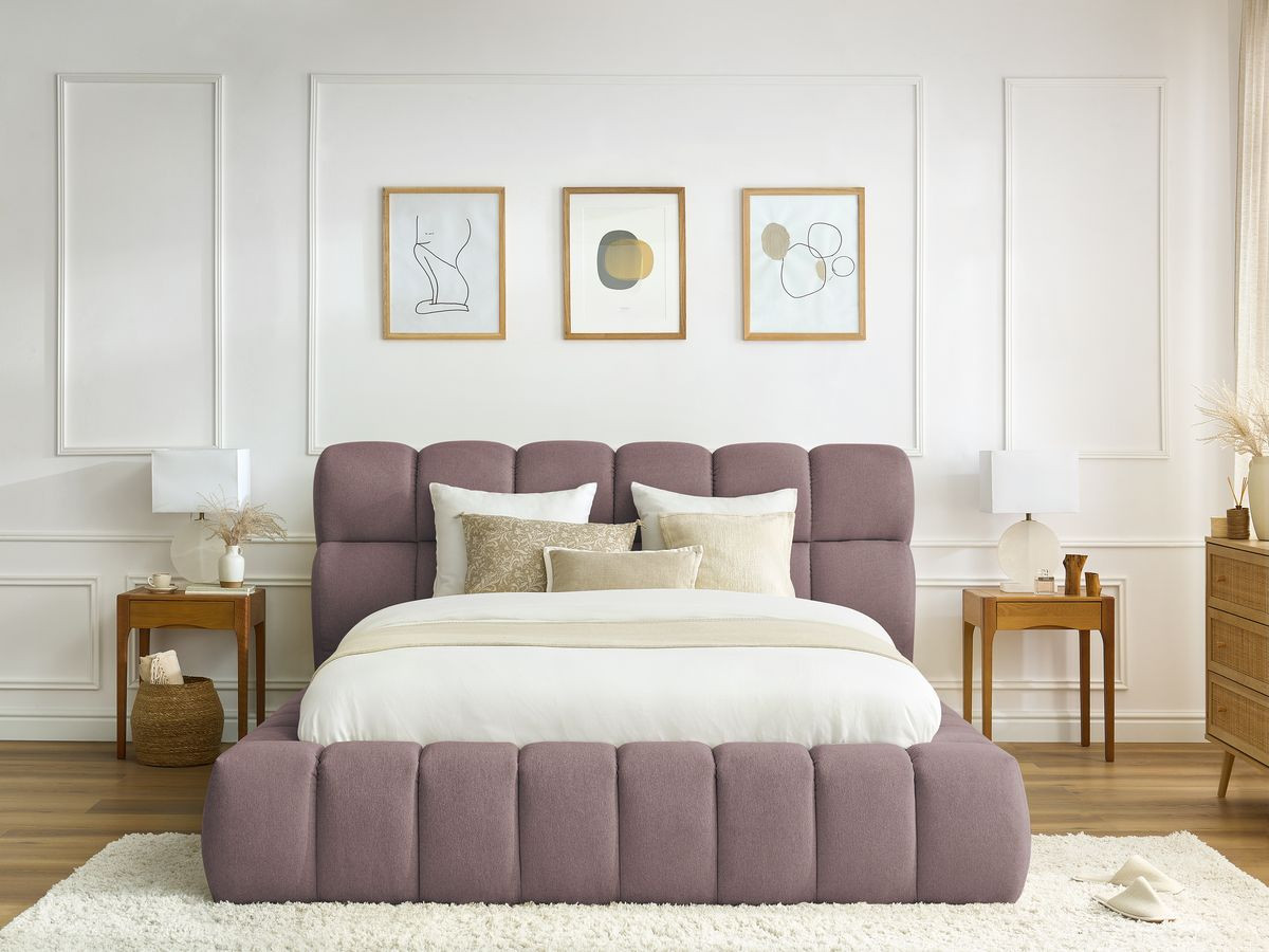 Bobochic Mont-blanc Polsterbett mit Bettkasten Stoff Rosa, Liegefläche 140 × 190 cm