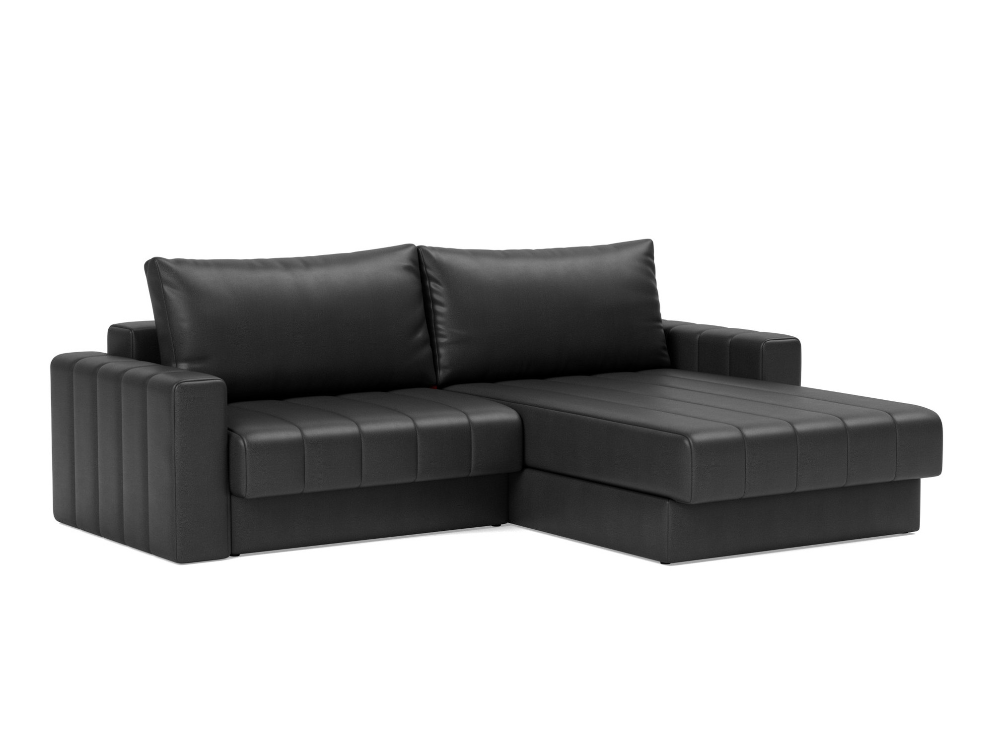 Schlafsofa Akello mit Chaiselongue und Armlehnen Lederoptik Faunal 550-Black