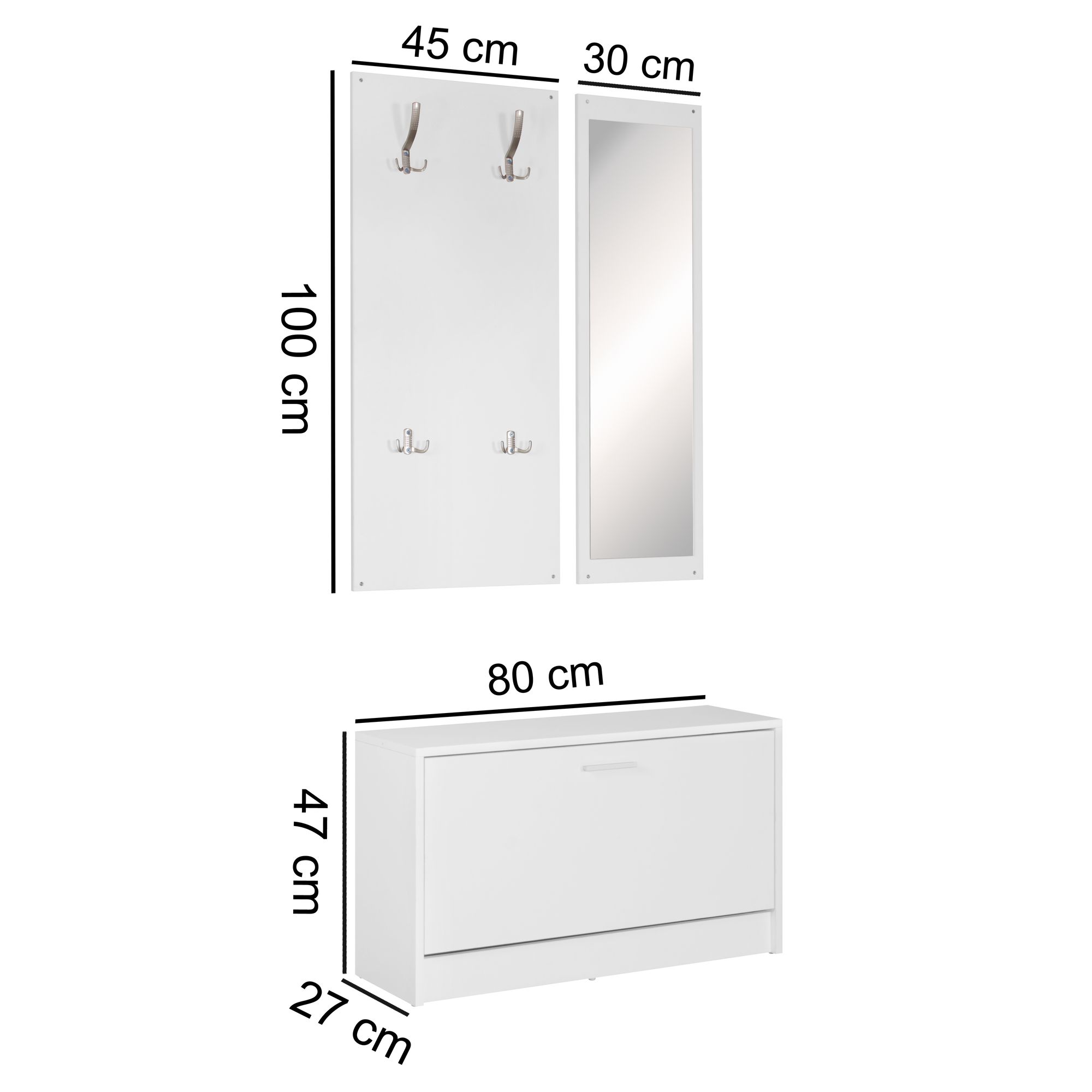 Wandgarderobe Nordvik Weiß 80 × 27 × 180 cm
