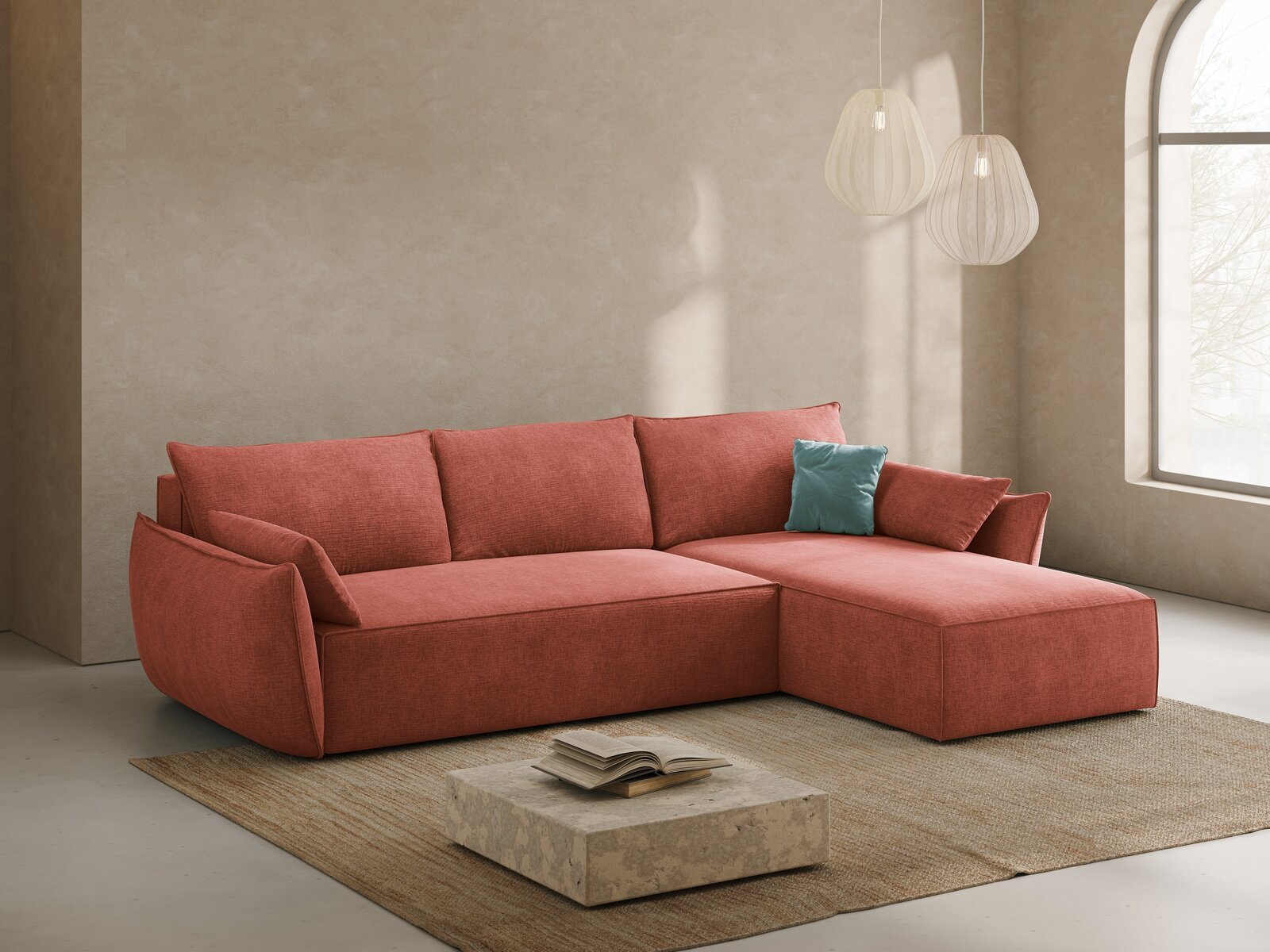 Micadoni Kaelle Ecksofa 4-Sitzer mit Schlaffunktion Rechts Chenille Over The Horizon Terrakotta