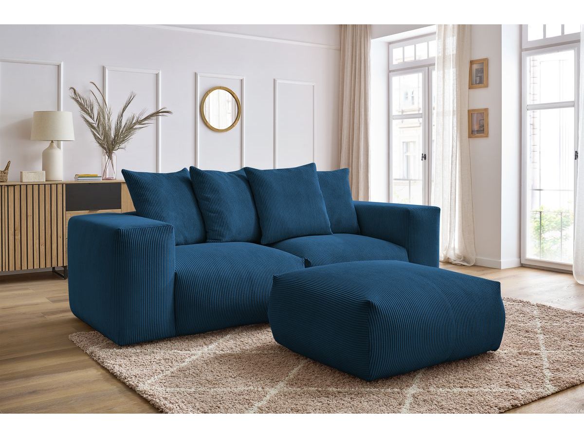 Bobochic Voltaire Sofa 4-Sitzer mit Pouf 248 × 100 cm Cordsamt Dunkelblau