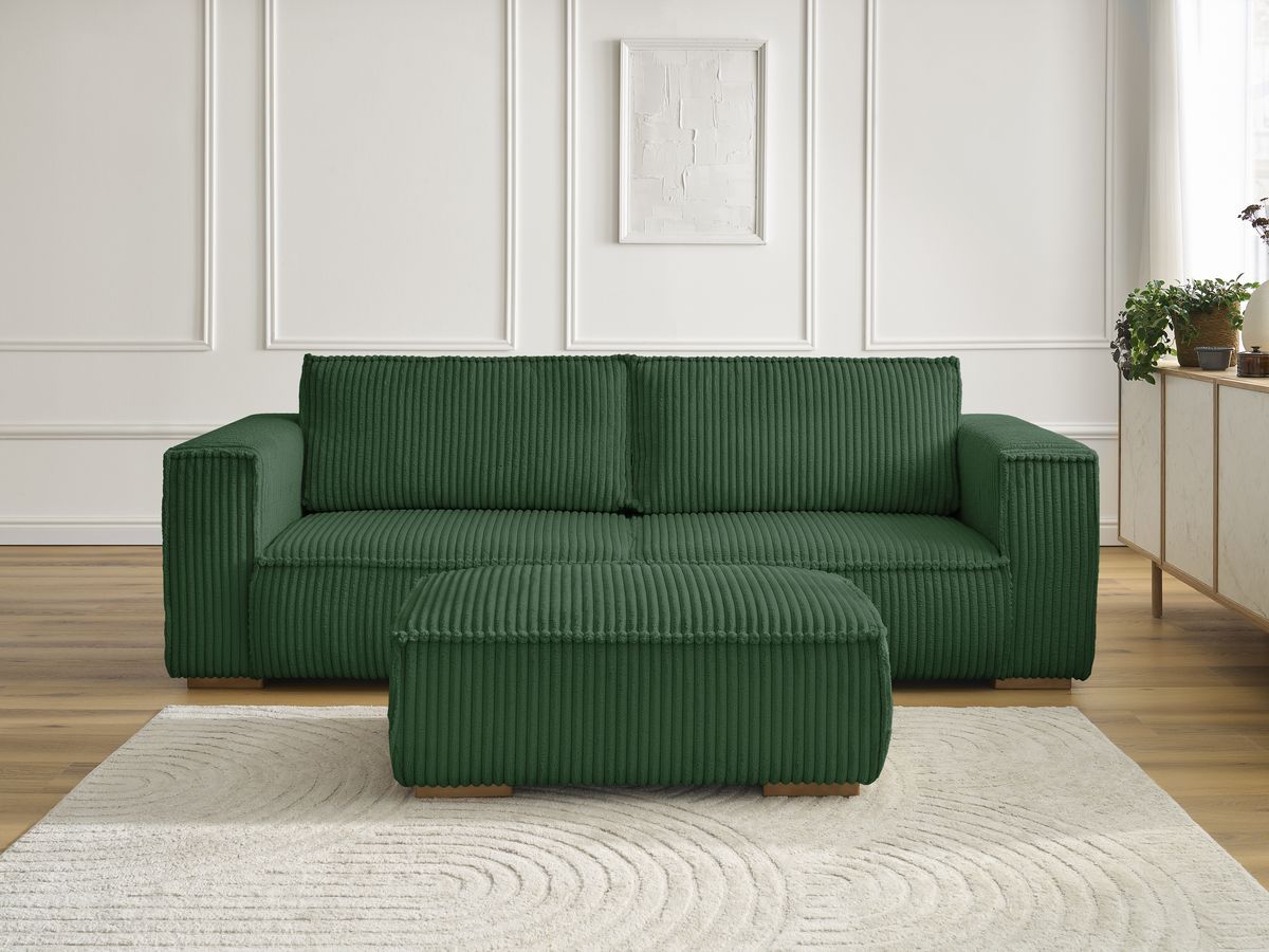 Bobochic Chelsea Sofa 4-Sitzer mit Pouf Breitcord weich Grün