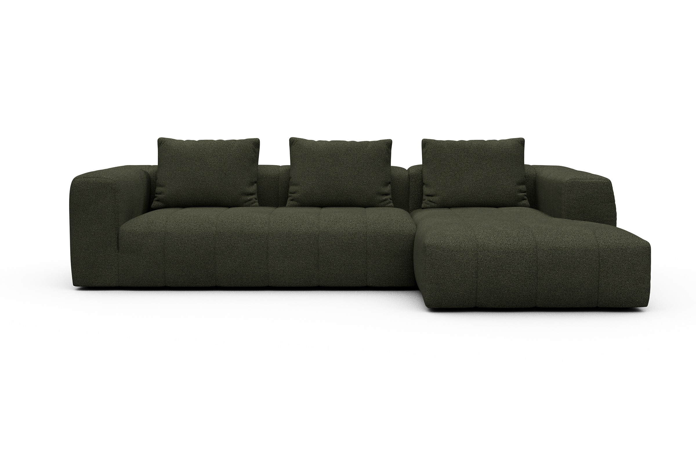 Ecksofa Hugo 2,5-Sitzer Armlehne links mit Chaiselongue Boucle-Forest-Green