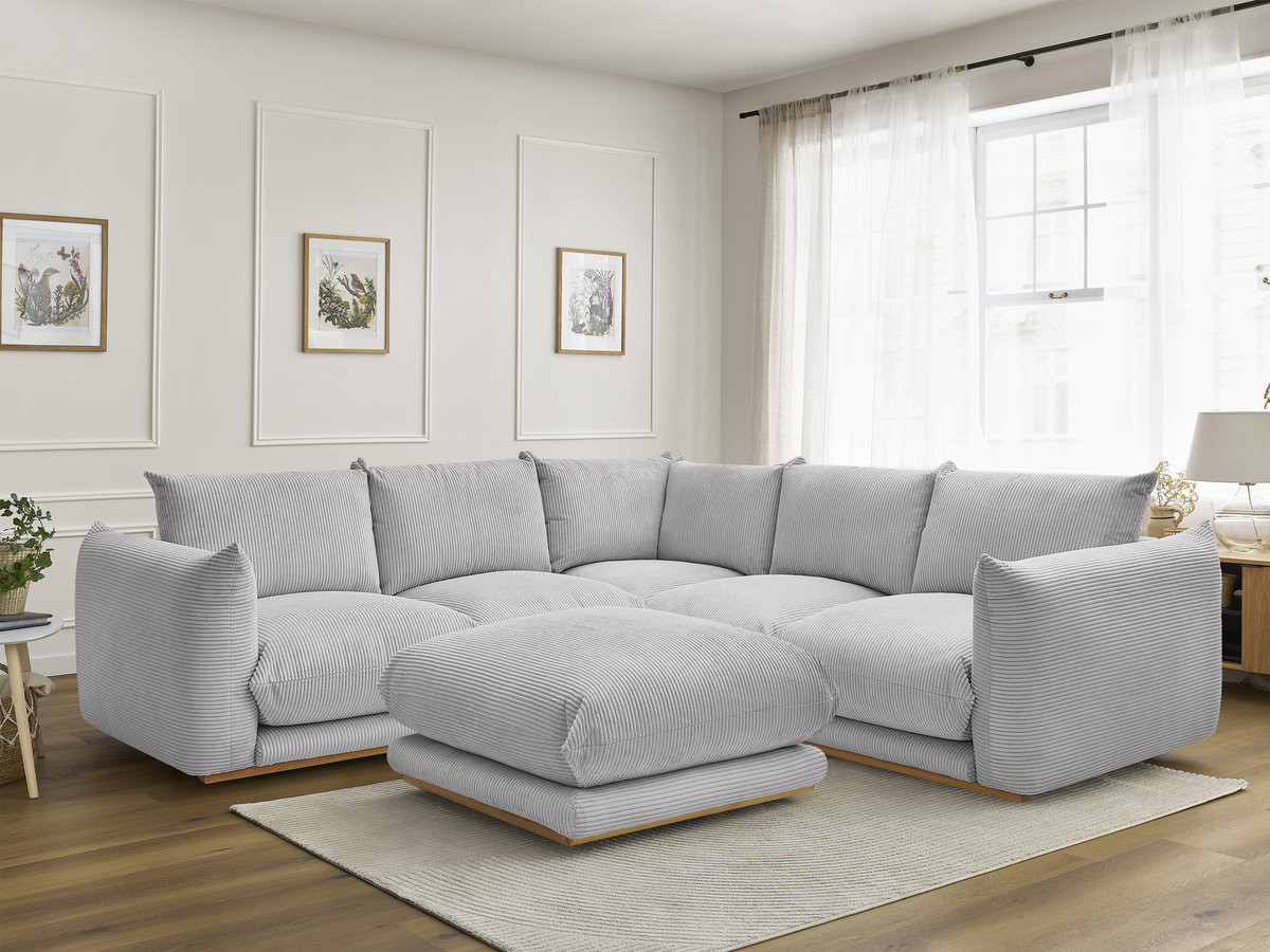 Bobochic Ernest Ecksofa mit Pouf Cordsamt Hellgrau