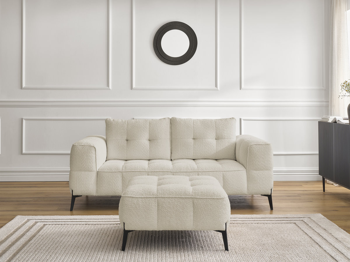 Bobochic Anis Sofa 2-Sitzer mit Pouf Bouclé-Stoff Beige
