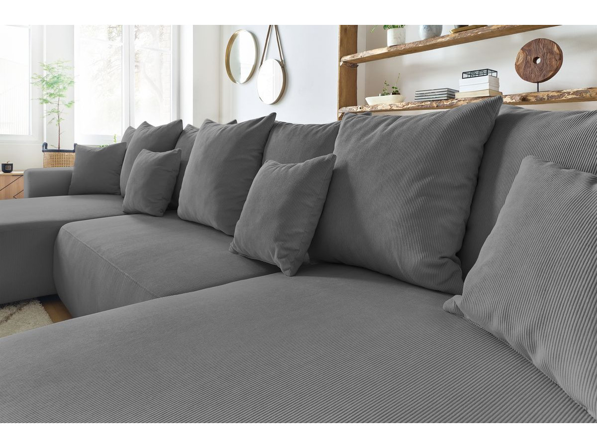 Bobochic Envy Wohnlandschaft mit Pouf Cordsamt Dunkelgrau