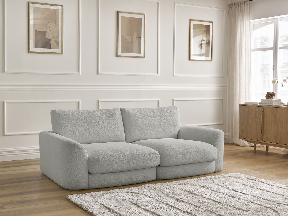 Bobochic Leonore Sofa 3-Sitzer Bouclé-Stoff Hellgrau