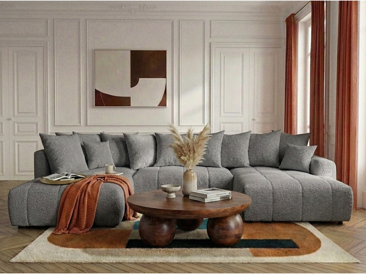 Bobochic Roxelane Wohnlandschaft Bouclé-Stoff Dunkelgrau Ecke rechts