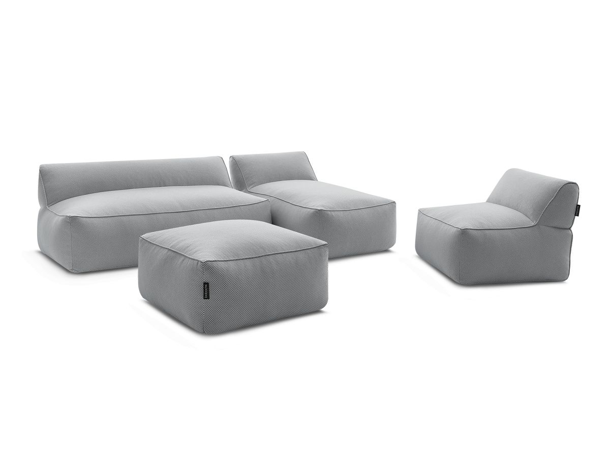 Bobochic Riviera Gartensofa 5-Sitzer mit Pouf Melange-Stoff Hellgrau