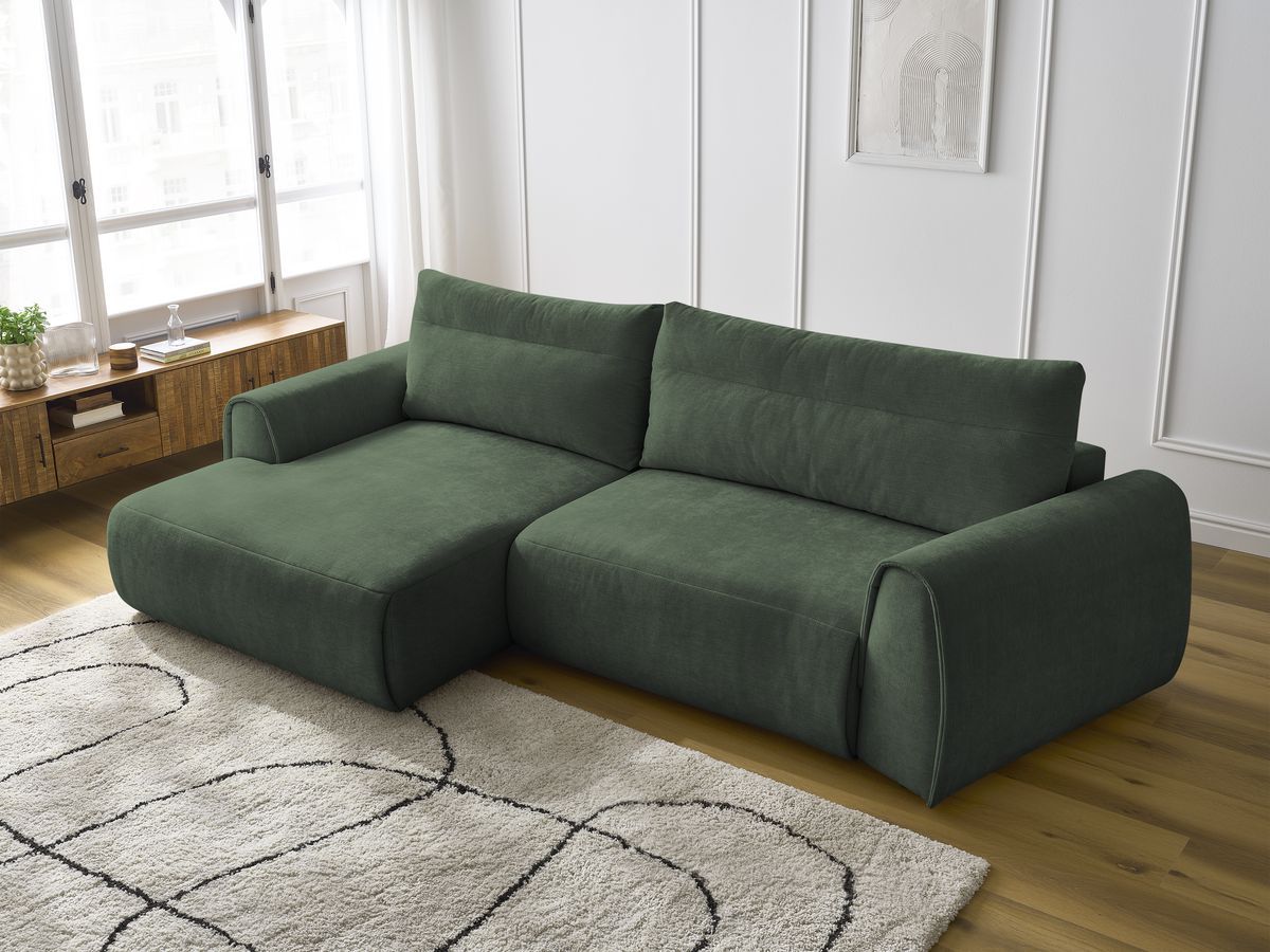 Bobochic Aden Ecksofa 293 × 152 cm Stoff Grün Ecke links